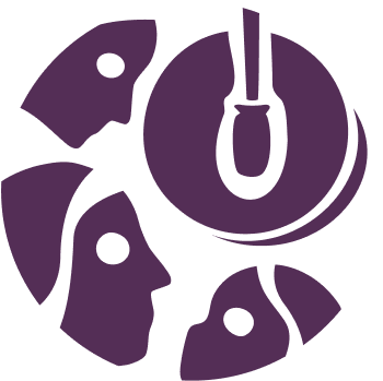 Three faces and drum circular motif.